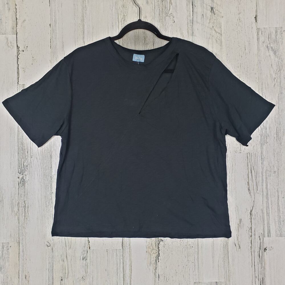 NWT Neely By Elam Black Burnout T-Shirt w/ Slash Detail Women's Size Large